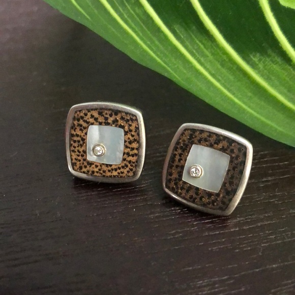 925 Silver, Stone, Mother-of-Pearl, and Crystal Stud Earrings - Picture 1 of 3